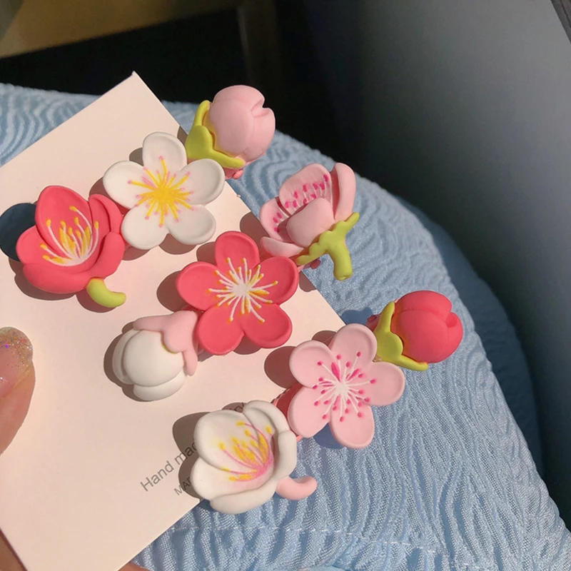 Pink Sakura Peach Blossom Hairpins Headwear For Women Girls Korea Sweet Flower Hair Clip Decor Hairgrip Hair Accessories