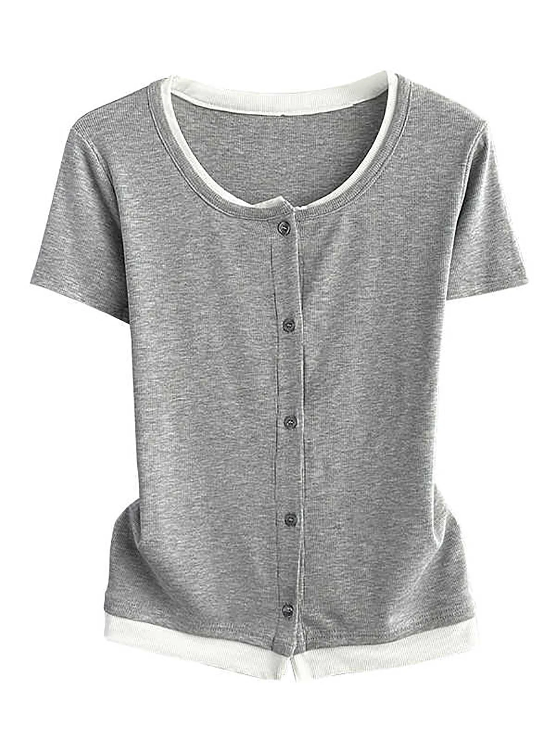 Chic ปลอม 2 ชิ้นเสื้อยืดผู้หญิงฤดูร้อนใหม่ O-คอเดี่ยวบางแขนสั้น Cardigans แฟชั่นหญิง Tee Tops