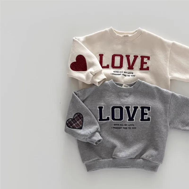 Baby Girl Boy Cotton Letter Print Hoodie Toddler Child Love Sticker Sweatshirt Casual Pullover Spring Autumn Baby Clothes 1-5Y