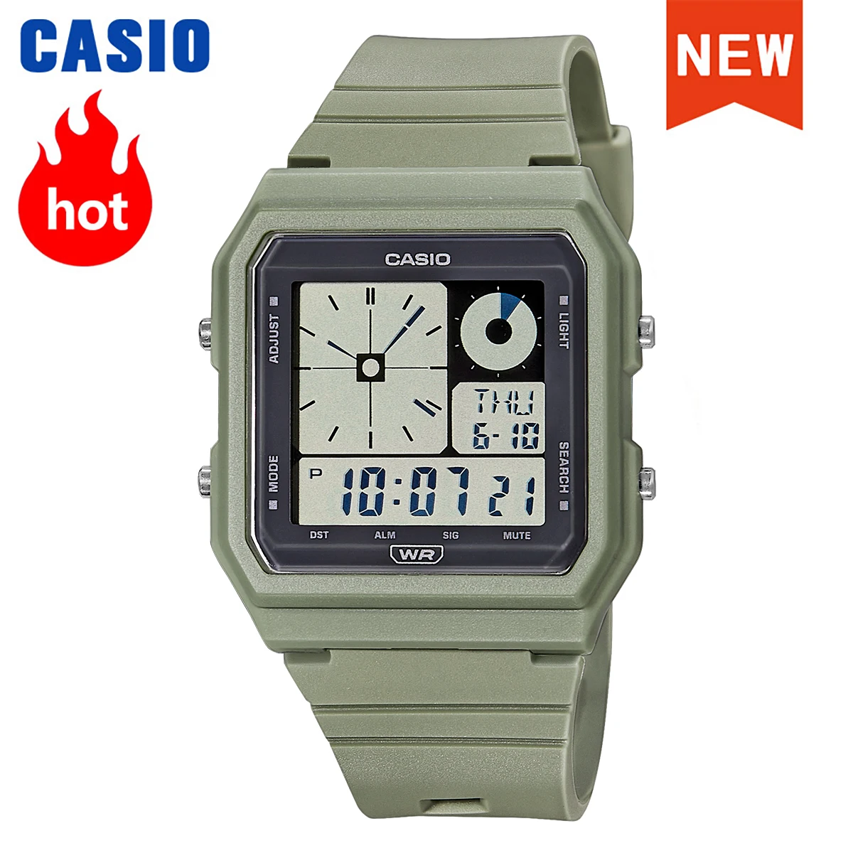 Casio relógio para unissex, marca de topo, impermeável, vintage, pequeno, quadrado, display duplo, eletrônico, novo, conjunto 2023