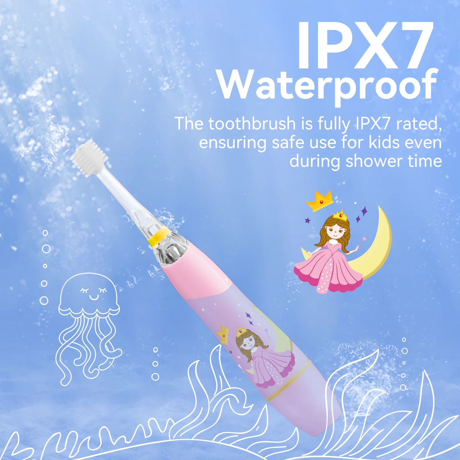 ReDISEN Spazzolino elettrico per bambini da 360 gradi con divertenti luci a LED, timer integrato da 2 minuti SG-2113, setole morbide ed ergonomico