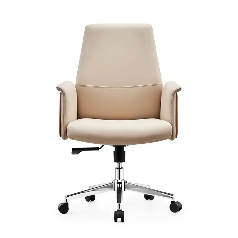 Leisure Conference Executive Manager Chrome Metal Base White Leather Office Chairs in Home