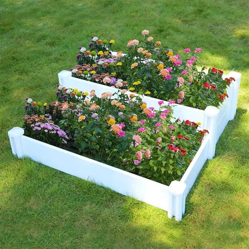 Rust-proof and UV-proof custom size White PVC garden flower pot Large plastic elevated flower pot Steel elevated garden bed