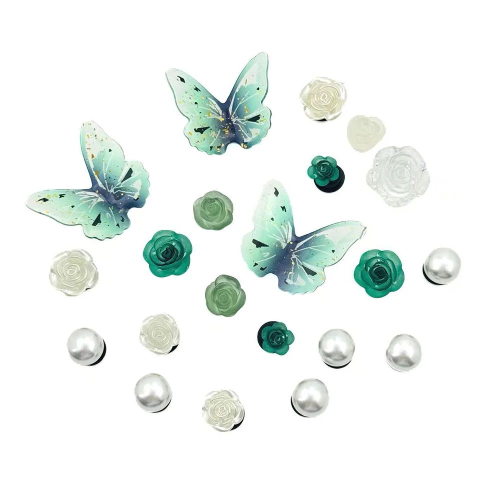 19/21Pcs Fashion Shoe Charms Set for Sandals Clogs Pins DIY Accessories Pearl Flower Butterfly Personalized Sneaker Decorations