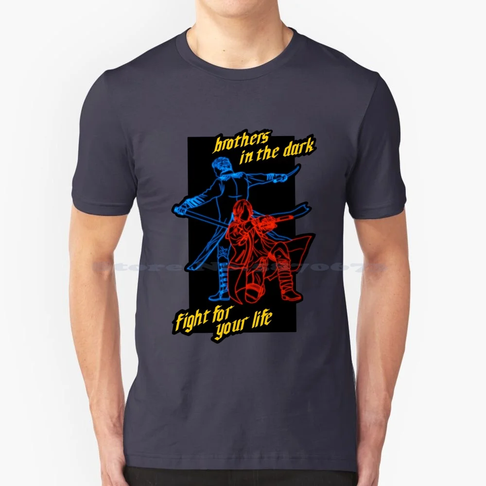 Brothers In The Dark T Shirt 100% Cotton Tee Dmc5 5 Vergil Dante Nero Cane Cool Cute Griffon Shadow Graffiti Video Game Gamer