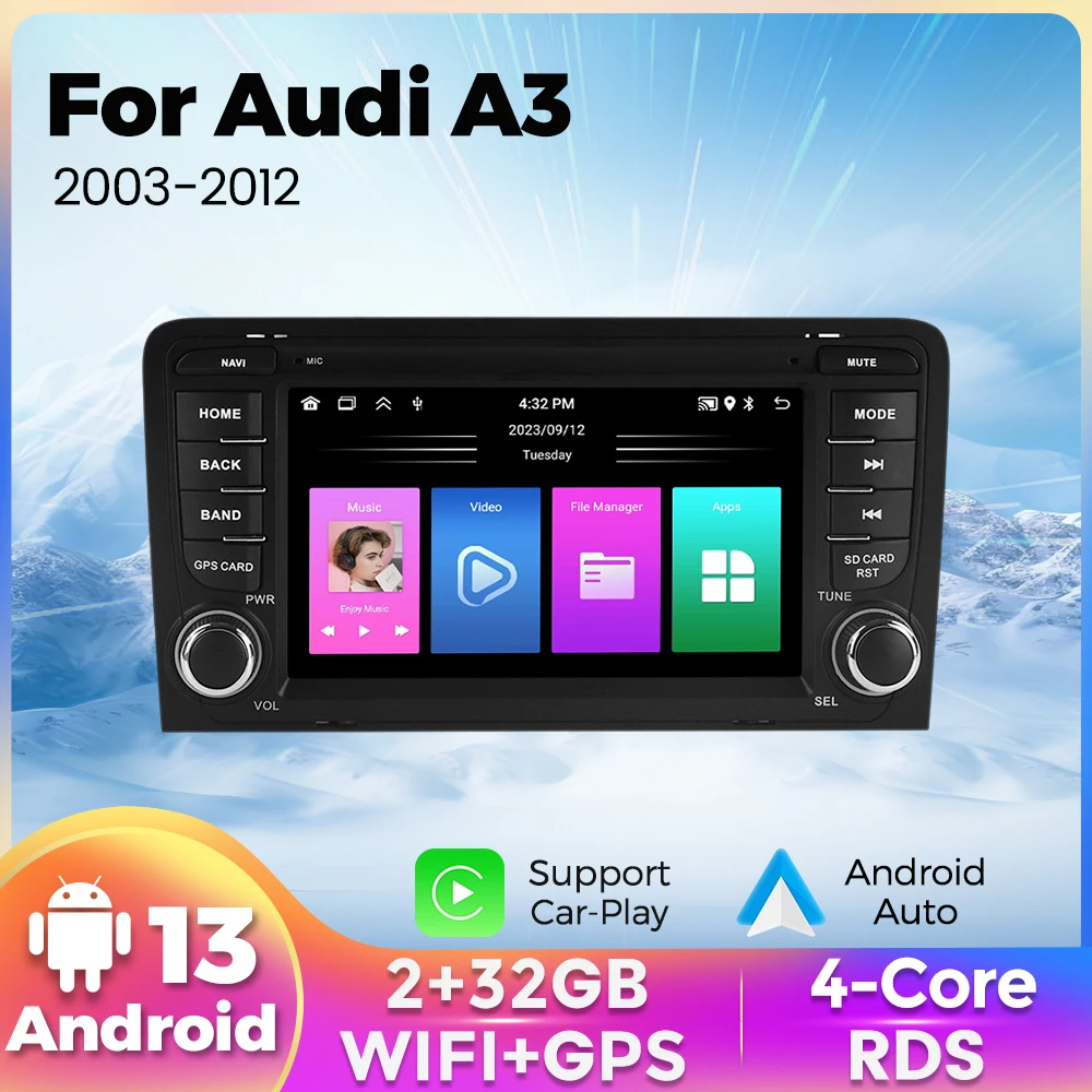 

Android 13 Auto 2 Din Stereo Wireless Carplay Auto For Audi A3 8P 2003 - 2011 S3 RS3 Sportback Automotive Car Multimedia Player