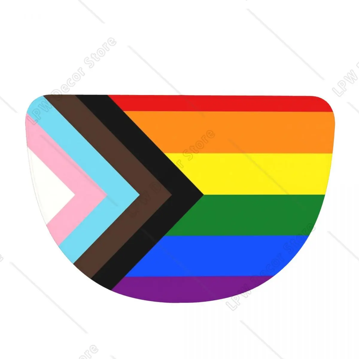 Progress Pride Flag Soft Flannel Half Round Doormat Non Slip Bathroom Mat Absorbent Floor Carpet for Laundry Room Bathroom
