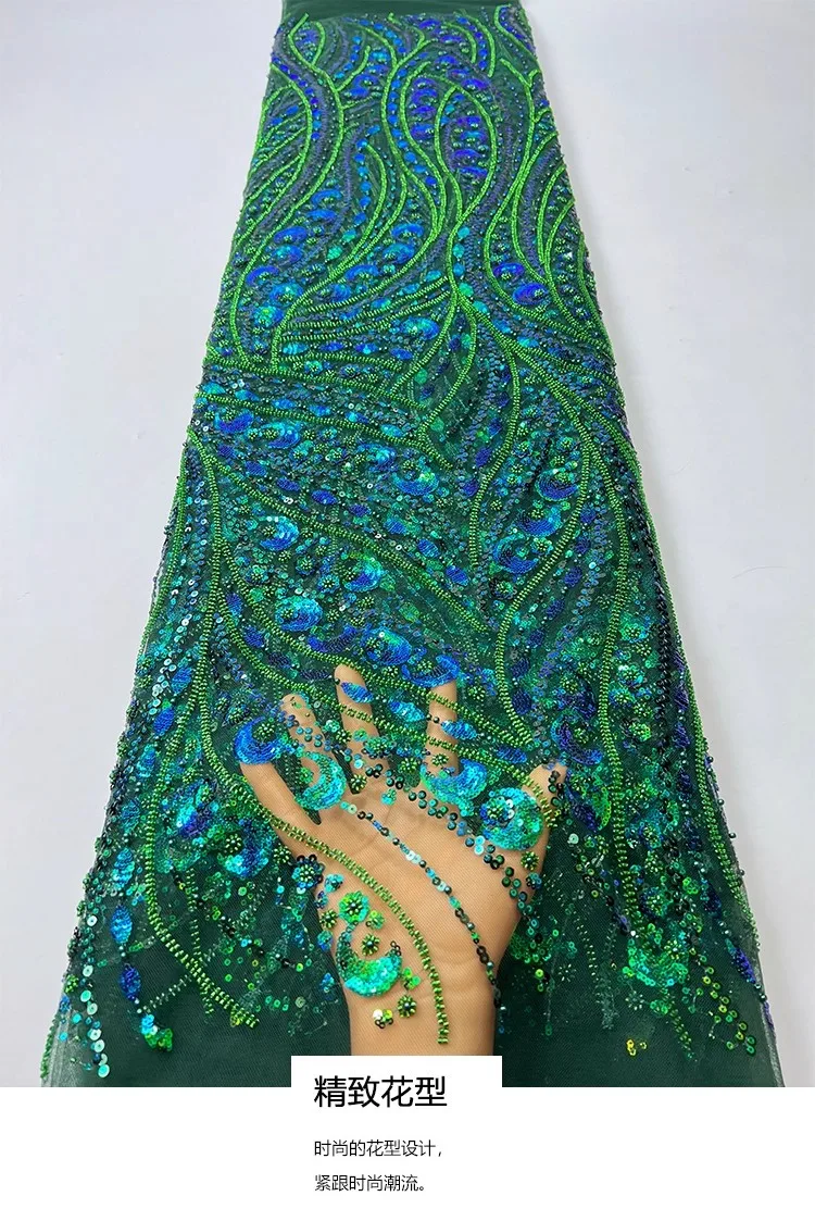 

1yard new gauze fabric Striped moon bead tube nail bead sequin embroidery tela Dress cheongsam fabric for patchwork