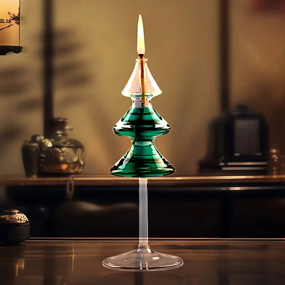 Christmas Tree Glass Oil Lamp Nordic Transparent Smokeless Candle Lamp for Romantic Dinner Xmas Home Table Decor Ornament