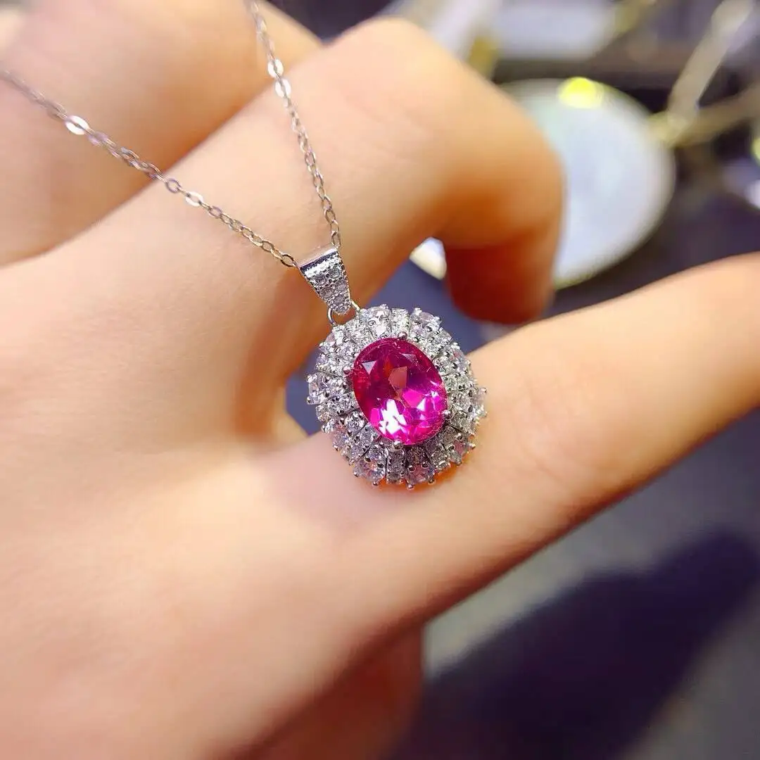 KJJEAXCMY Jewelry Natural Women's Pink Topaz Pendant 925 silver inlay Colorful and splendid Crystal pure fire flash explosion