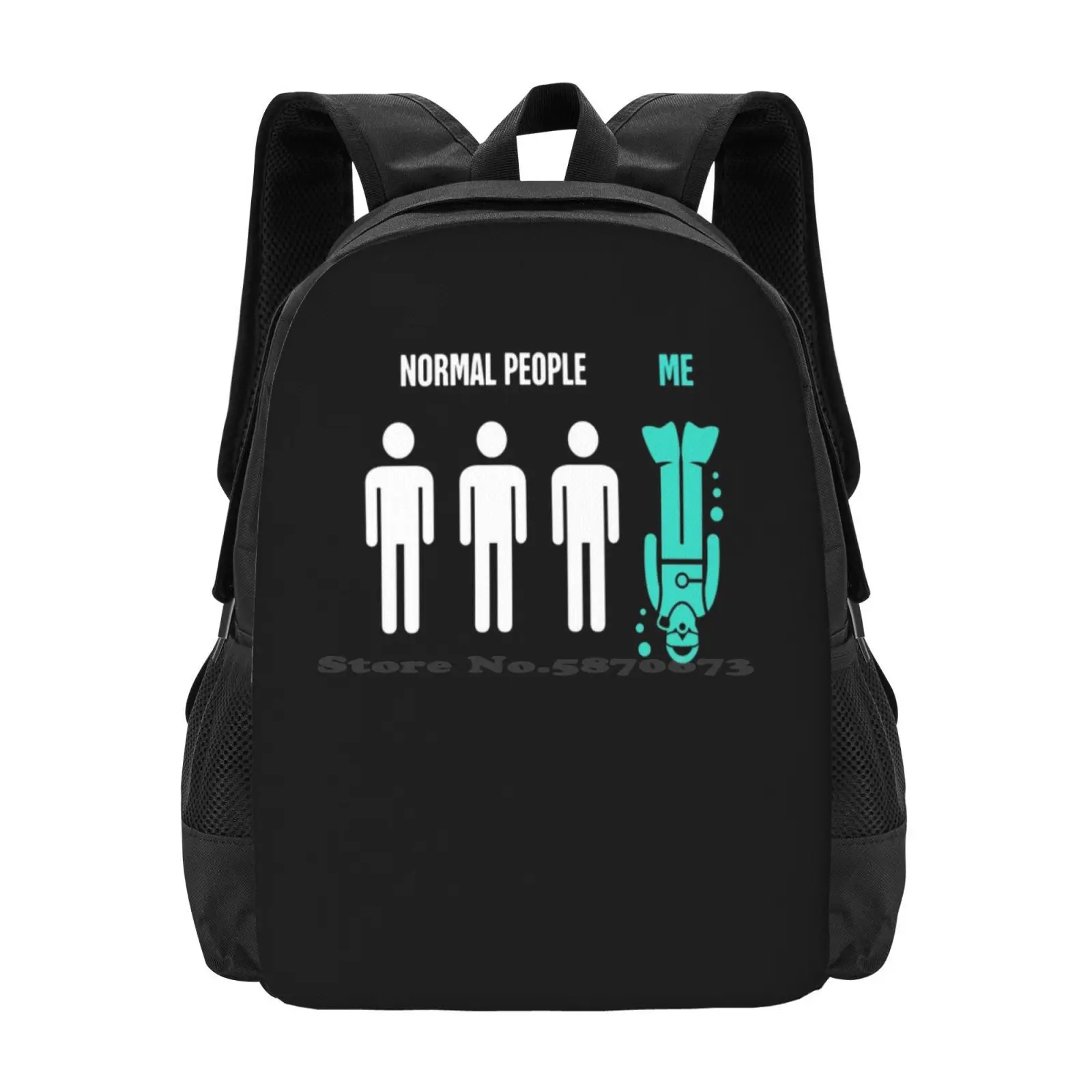 Normal People , Me | Funny Scuba Design Backpack For Student School Laptop Travel Bag Scuba Scuba Diver Flippers Ocean Water