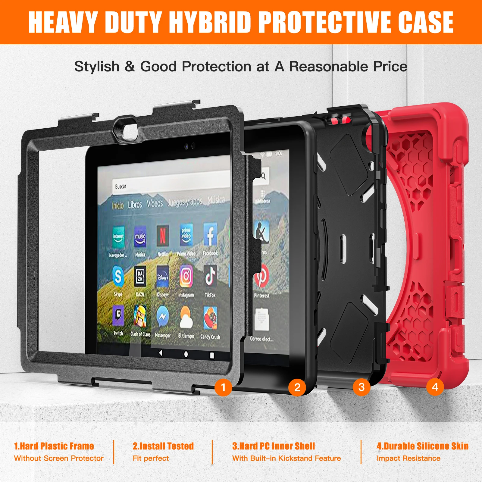 Heavy Duty Rugged Case For Amazon Fire 7 8 2024 2022 2020 2017 2018 2019 Rotating Hybrid Cover Shockproof With Shoulder Strap