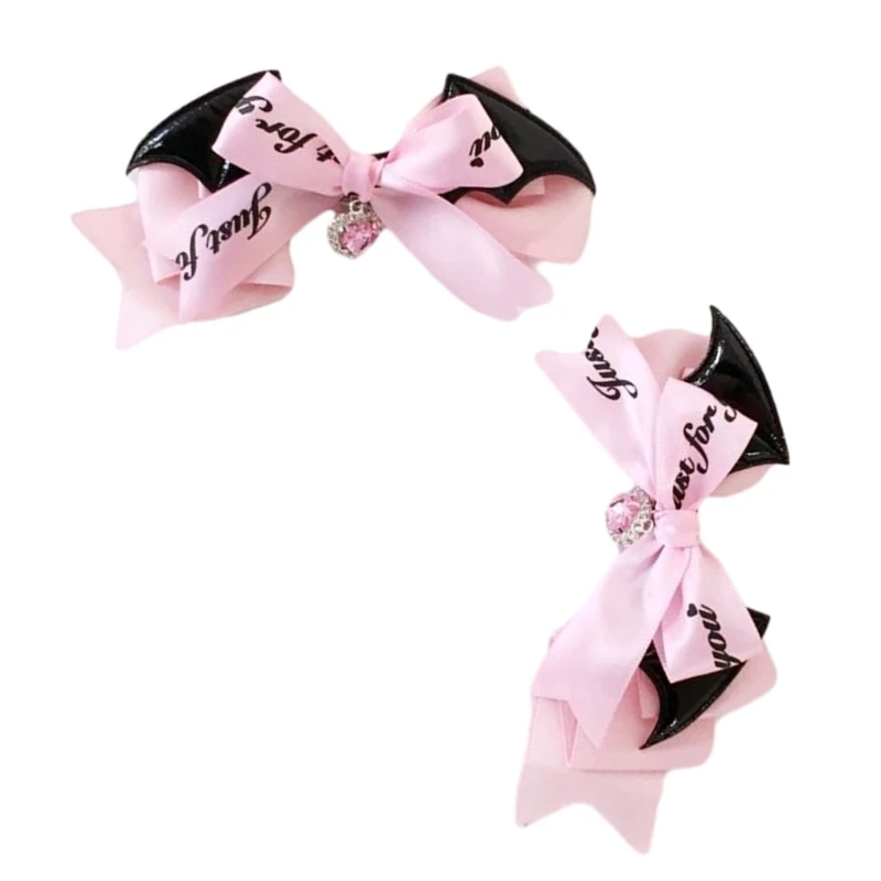 Gothic Devil Wing Hair Clip for Girls LolitaStyle Anime Maid Barrettes with Bowknot ComicShow Masquerade Ball Hairband