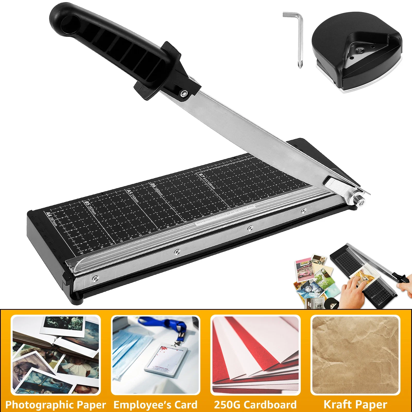 

Mini Paper Trimmer Guillotine Cutter 8 Sheets Capacity Accurate A4 Cut Length Desktop Paper Cutting Machine Kraft Paper Cutting