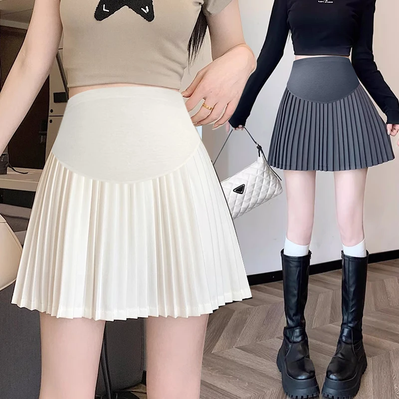 Summer Fashion Pleated A Line Mini Skirts Maternity Elastic Waist Belly Hot Bottoms for Pregnant Women 24ss Y2k Youth Pregnancy