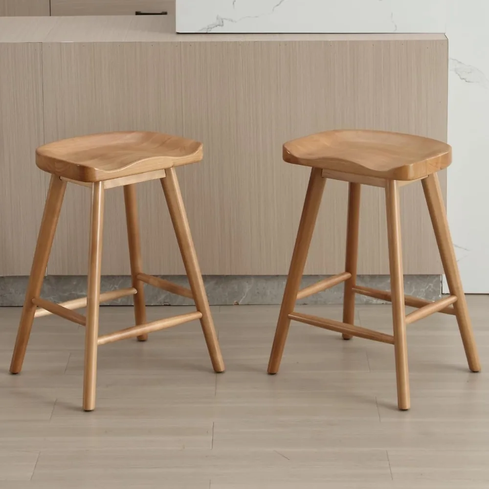 

Backless Counter Stools Set of 2, Modern 24.25" Seat Height Low Bar Chairs Solid Rubber Wood Counter Height Barstools Farmhouse