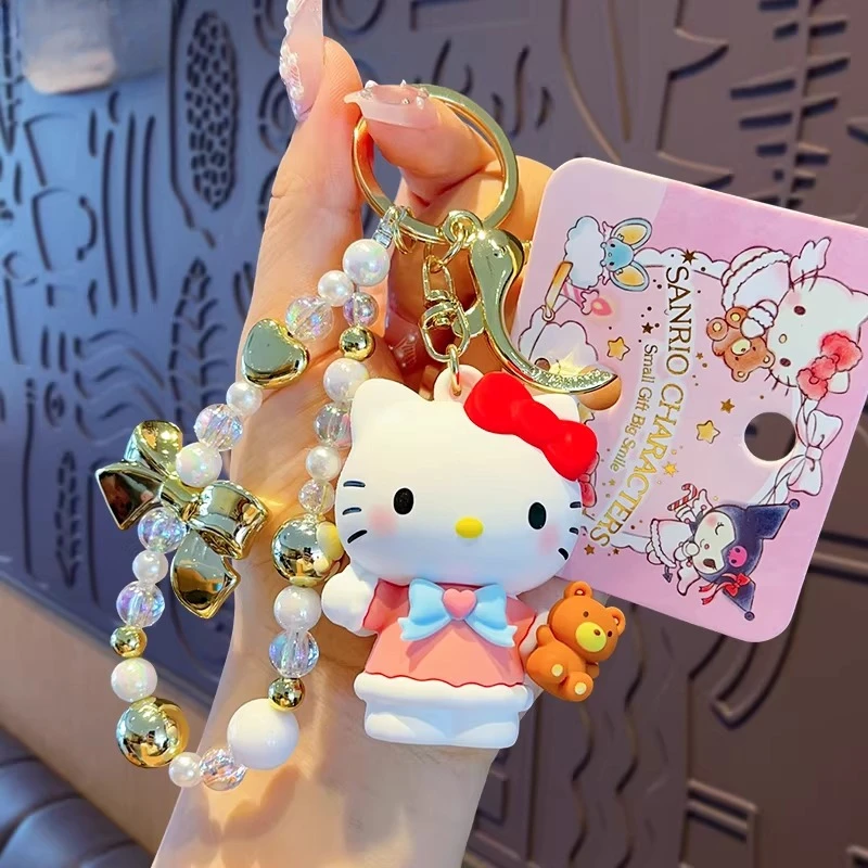 

Sanrio Hello Kitty брелок-цепочка из бисера, новый стиль, школьная сумка, очаровательные аксессуары для пар