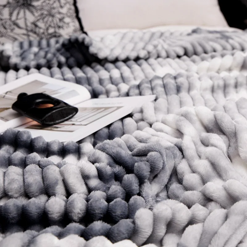 Imitation Rabbit Pure Color Bedroom Large Stripe Art Tie Dye Casual Nap Milk Velvet Blanket Living Room and Office