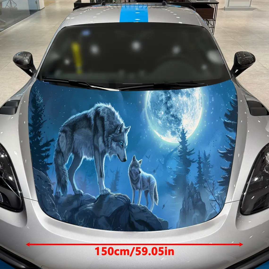 Peaceful Moonlit Wolf Pack Car Hood Stickers - Self-Adhesive, Waterproof and Durable Vinyl Wrap, Decorate And Protect Your Car -