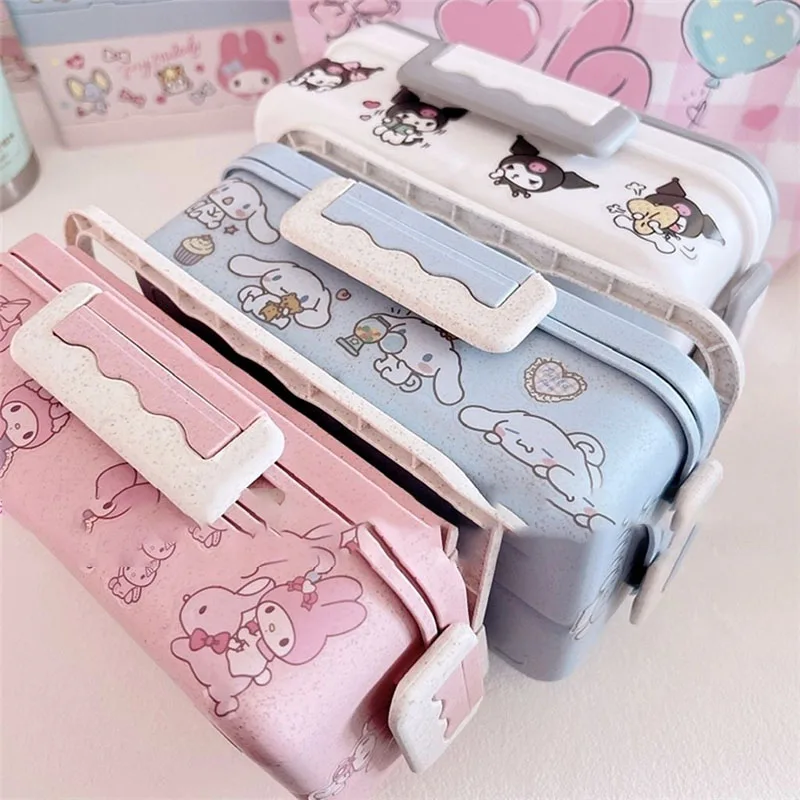 

1000ml Miniso Kuromi Cinnamoroll My Melody Wheat Straw Lunch Box Cute Environmental Student Office Hand Held Lunch Box Girl Gift