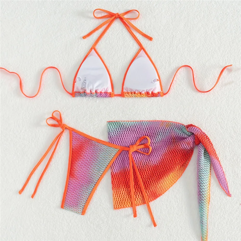 Color Fishing Net Swimwears Cover Up Halter String Triangle Bikinis Sets 3 Pieces Micro Thong Sexy Swimsuit Woman 2026 Beachwear