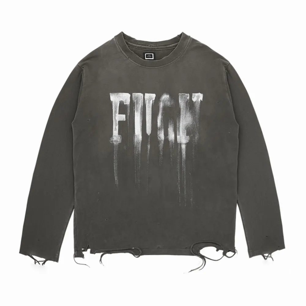 Vintage American Retro Drip Letter Lazy Style Worn Long Sleeve T-Shirt by Wang Studio Fashionable Worn out Design Spring 2026