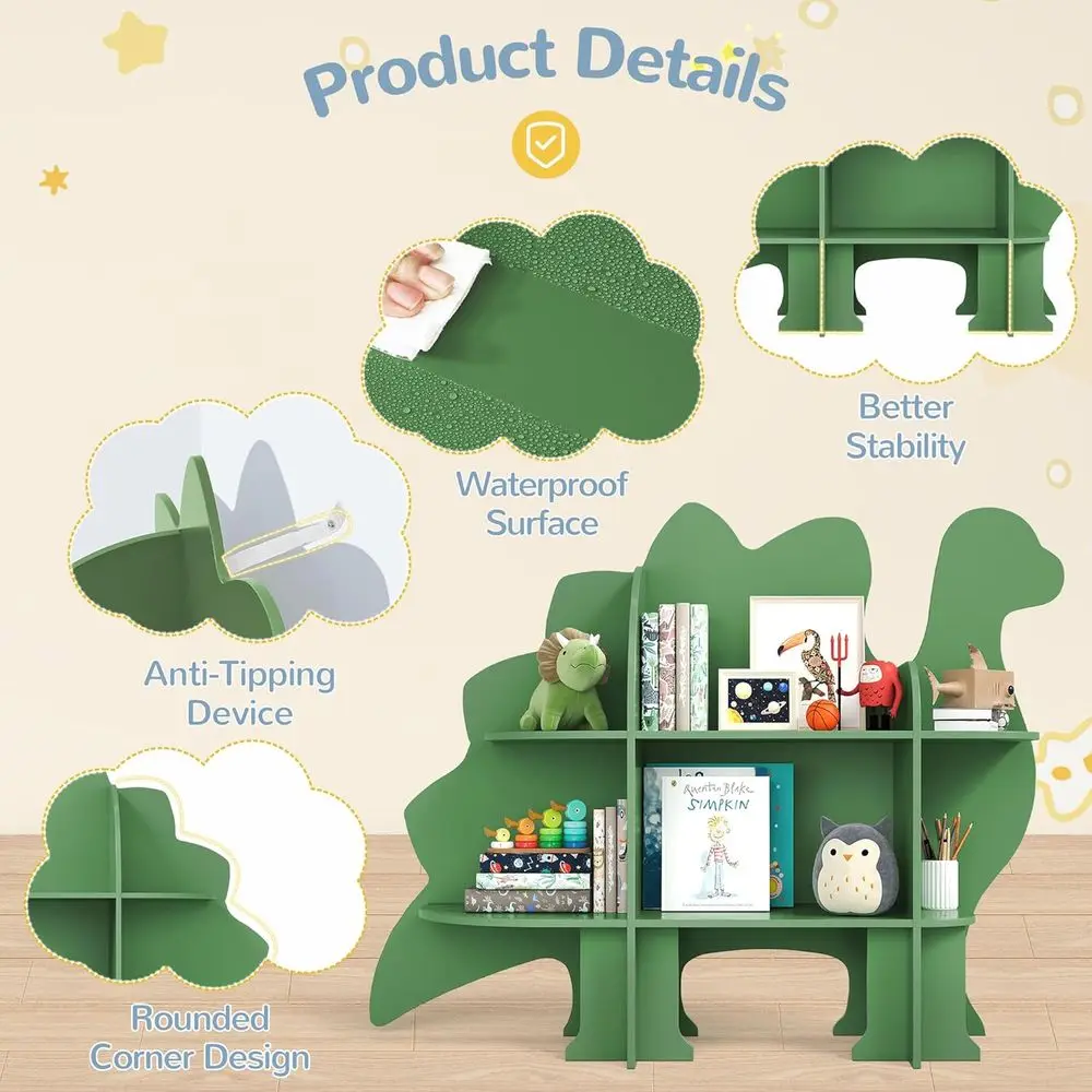 رف كتب للأطفال من طبقتين خشبي أخضر ومنظم ألعاب لغرفة الأطفال وغرفة النوم وغرفة اللعب #4