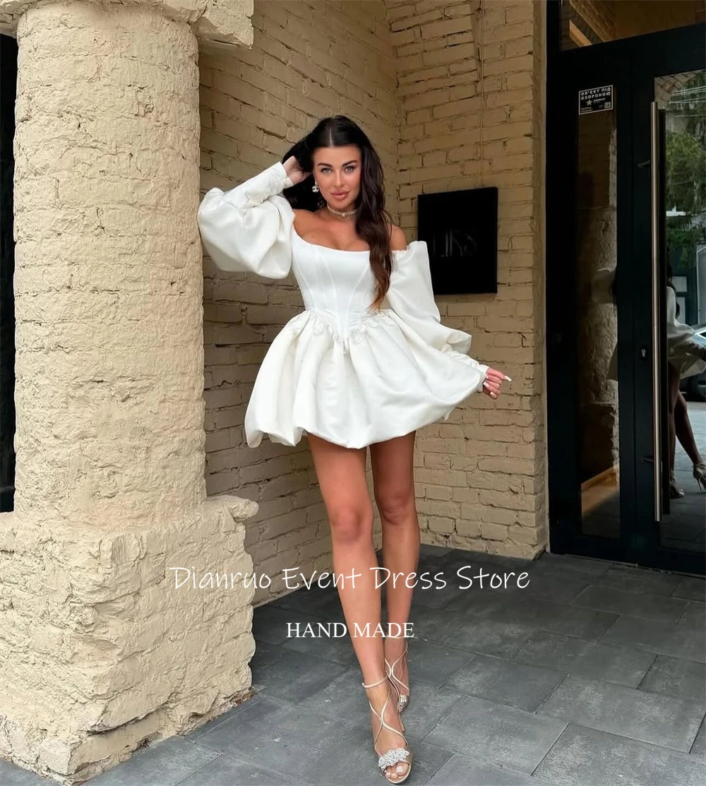 Dianruo Abiti da compleanno con maniche a sbuffo rosa Mini abiti da festa con spalle scoperte Abiti Quinceanera 15 pieghe senza maniche personalizzati