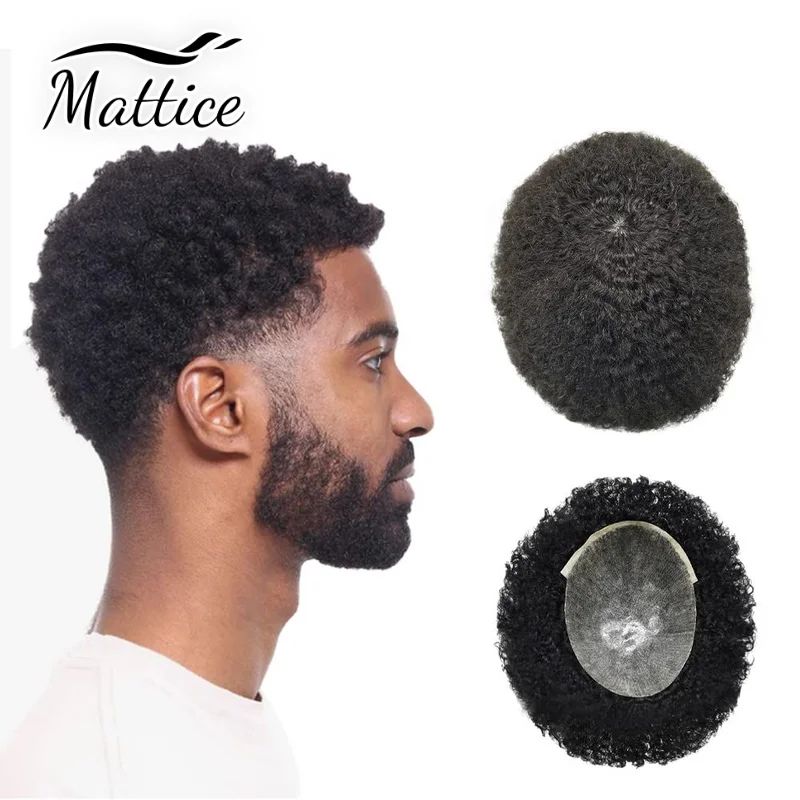 

Afro Toupee for Black Men Kinky Curly Human Hair Piece African Wavy Men Toupee Hairpieces Full Poly Thin Skin Men Replacement