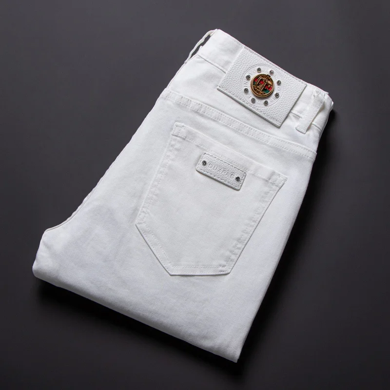 

White jeans men's 2025 summer thin men's clothing elastic slim fit small feet fashionable casual pants