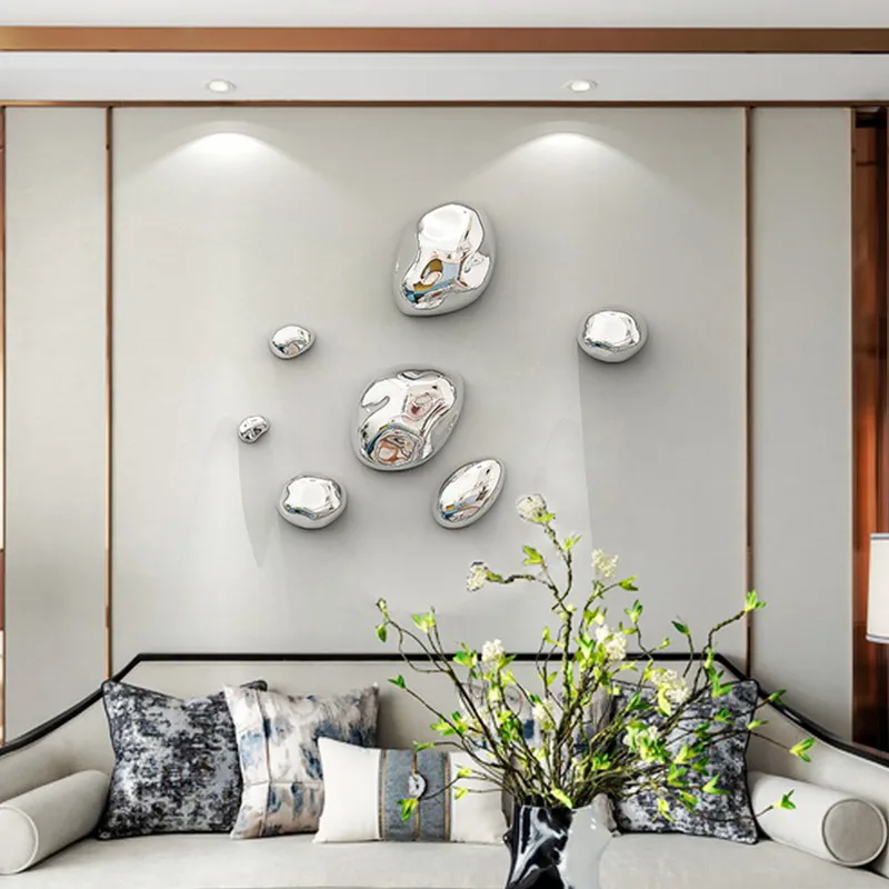 Background Wall Hanging Silver Stone Abstract Three-dimensional Handicraft Pendant Living Room Wall Decoration Accessories