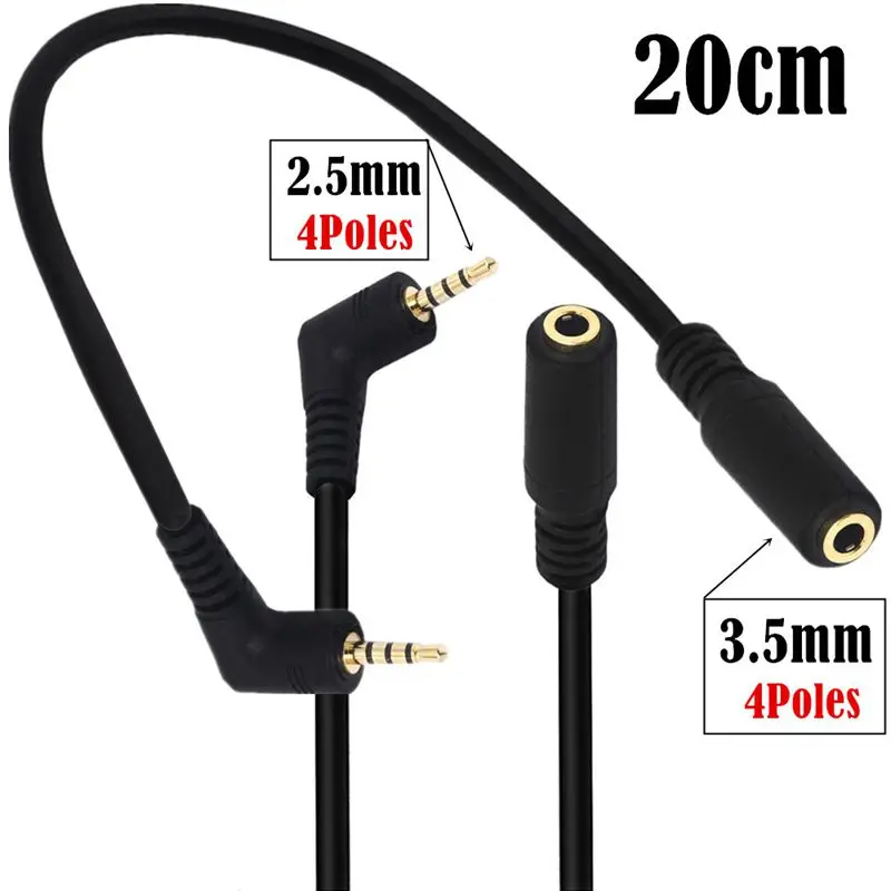 Gomito a 90 gradi placcato oro 2.5mm 4 poli maschio a 3.5mm cavo adattatore femmina a 4 poli, cavo Audio per Computer per cuffie per telefoni cellulari