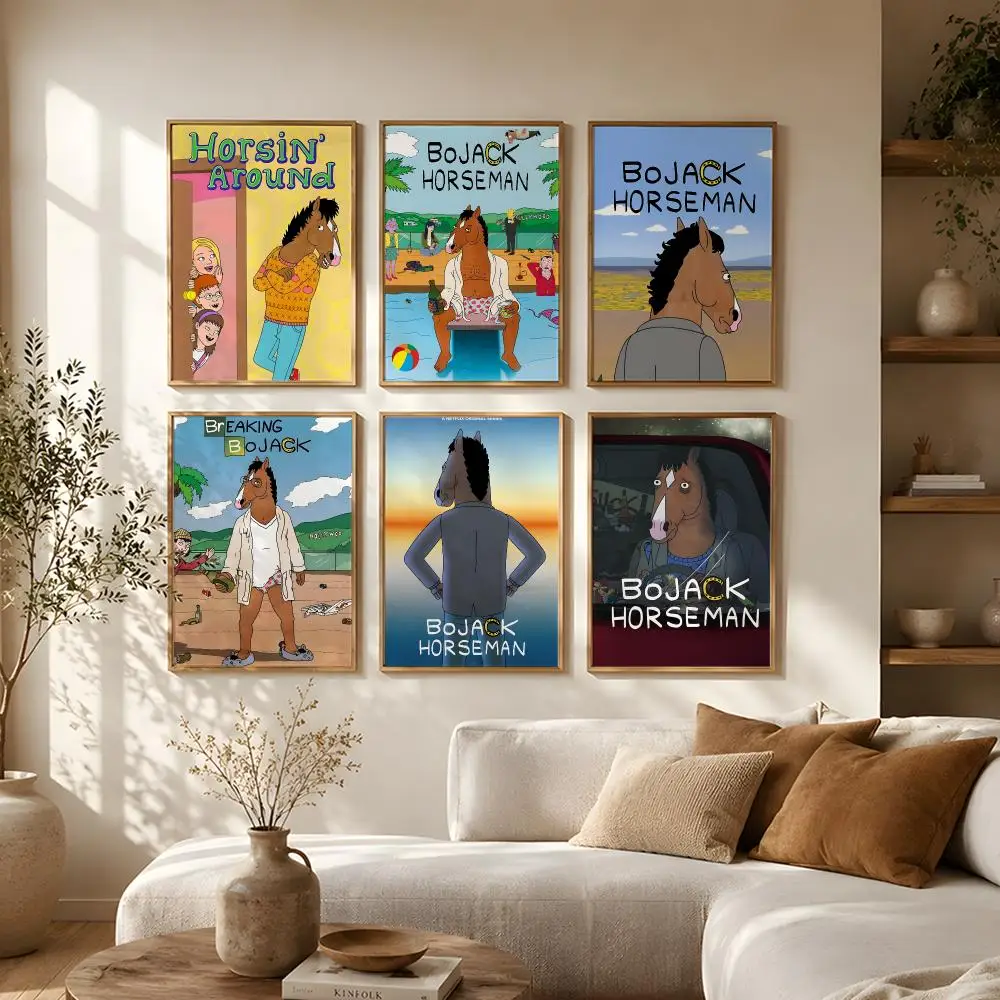 Cartoon BOJACK HORSEMAN Poster Self-Adhesive HD Mural Wall Decals, Living Room Bedroom Home Decor Gift