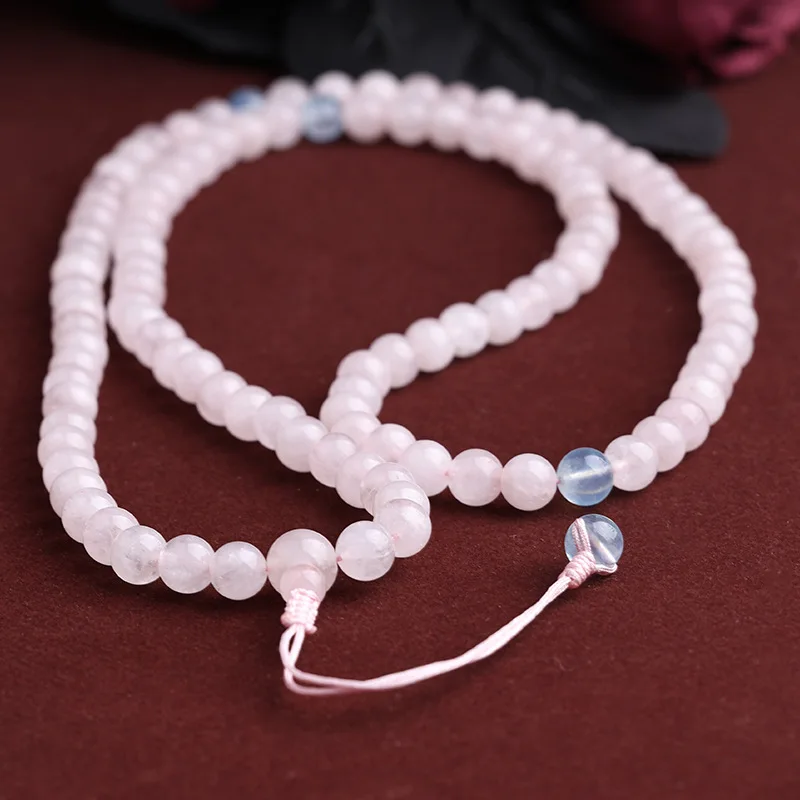 Natural Pink Crystal Bracelet 108Pcs Beads Multi-circle Pink Hibiscus Stone Hand String Original Design Female Best Friend Gifts