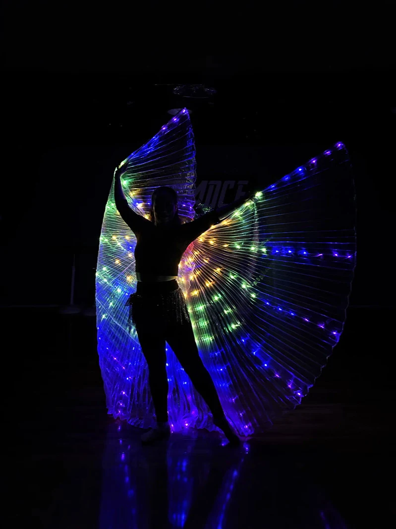 여성 나이트 클럽 성능 조명 밸리 댄스 날개 무대 속성 화려한 LED 이시스 날개 360도 플래시 조명