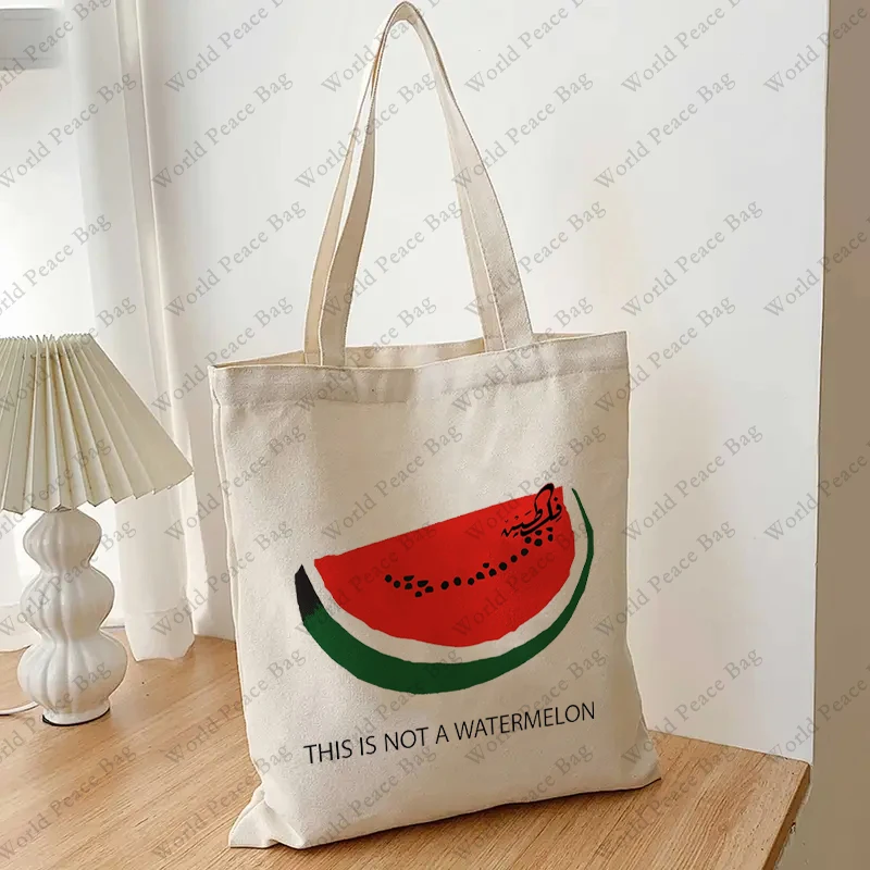 1 pc This Is Not A Watermelon pattern Tote Bag Canvas Shoulder Bag For Travel Daily Commute Women\'s Reusable Shopping Bag Best