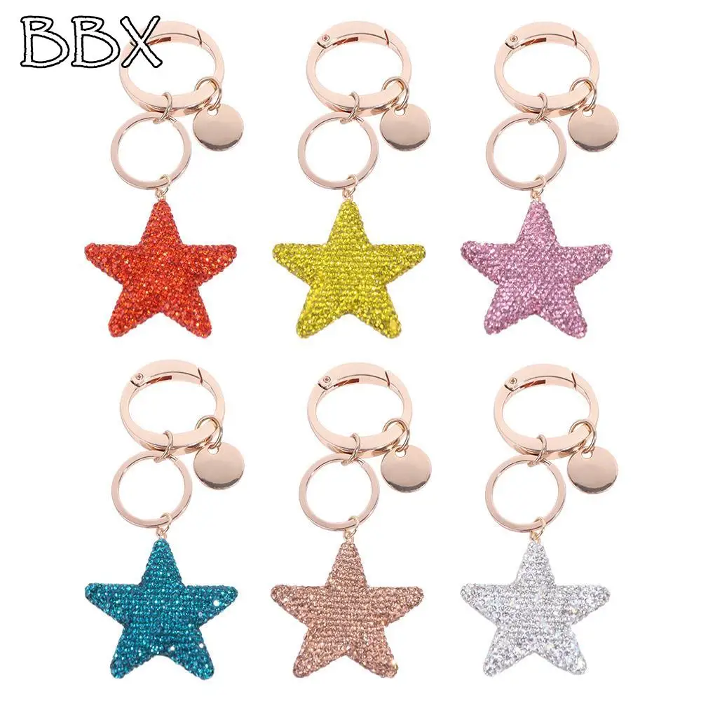 

Creative Little Fresh Car Keyring Five-Pointed Star Artificial-Encrusted Couple Keychain Ornaments Double-Sided Bag Pendant Kids