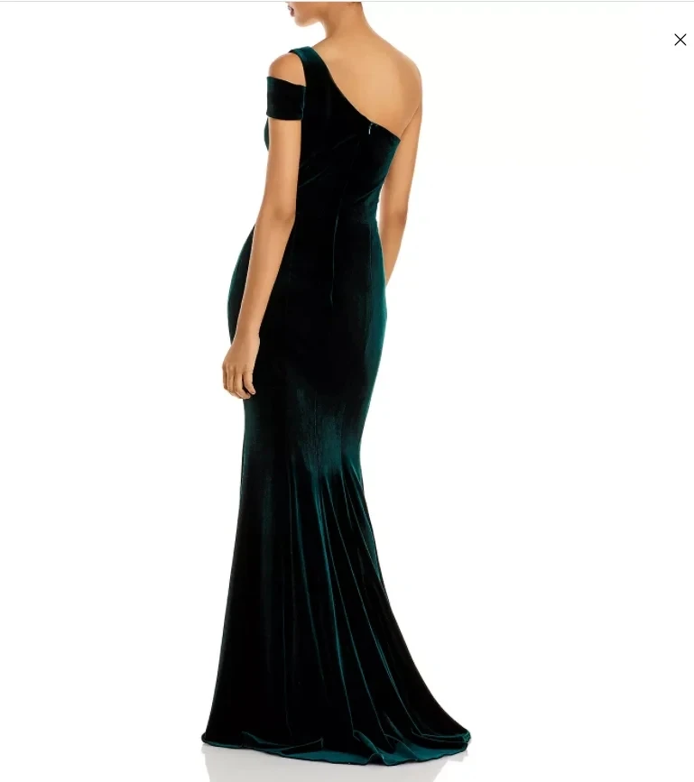 Green Velvet Evening Dresses Mermaid One Shoulder Pleated Watteau Train Formal Occasion Gowns Women's Elegant Long