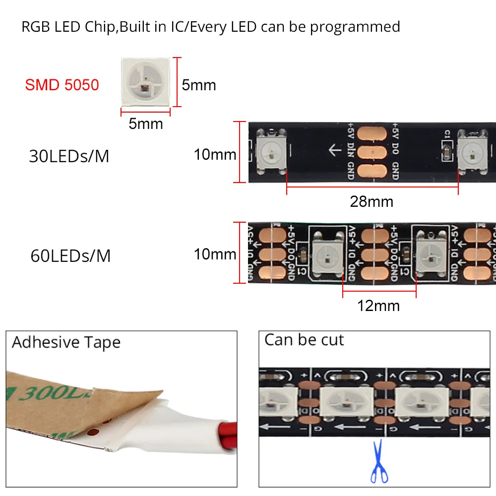 DIY ambiental TV PC pantalla de ensueño tira de LED USB HDTV Monitor de ordenador retroiluminación direccionable WS2812B tira de LED 1/2/3/4/5m