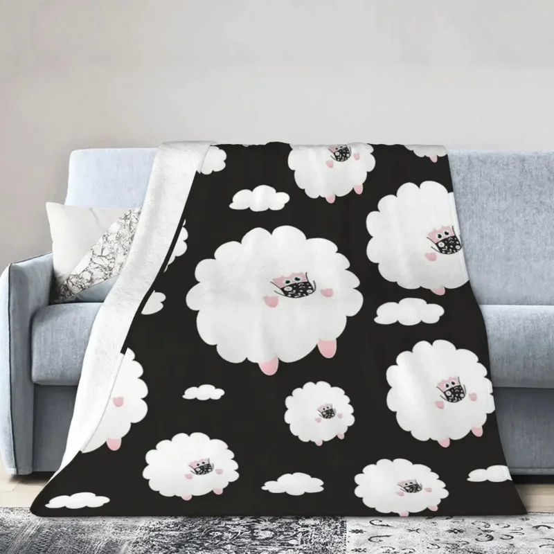 Masked Sheep In The Sky Black Blankets Soft Warm Flannel Throw Blanket Plush for Bed Living room Picnic Travel Home Sofa