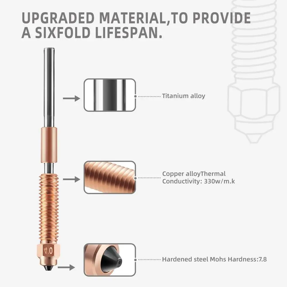طقم فوهة طابعة ثلاثية الأبعاد أندر 3 V3 Plus 0.4/0.6/0.8 مللي متر فوهات سبائك التيتانيوم عالية الجودة وإبر التنظيف تركيب سريع