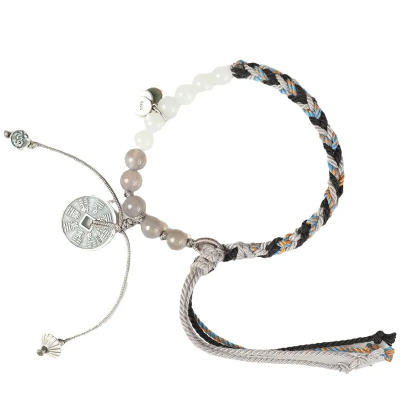2026 New Style Sterling Silver Mountain Ghost Coin Bracelet New Chinese Style Handwoven Hetian Jade Lucky Jewelry Festival Gift