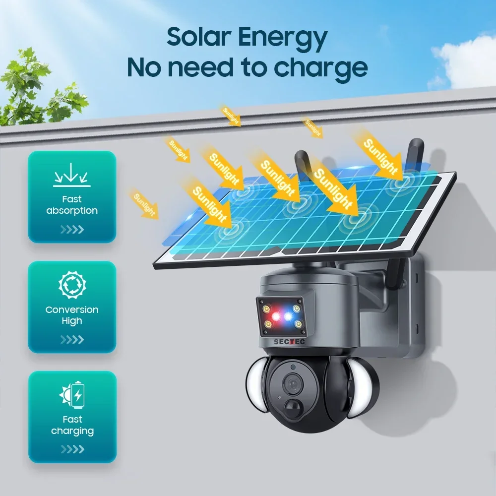 

NEW Sectec HD 4MP Wifi 4G IP Network Camera Smart Outdoor IP CCTV Home Speed Dome PTZ Network 2k Solar Battery Camera