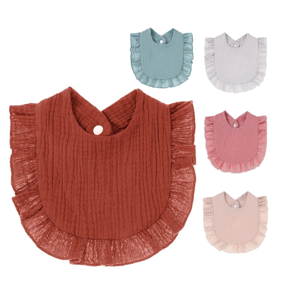 

5pcs Bibs Drool Catcher Muslin Bandana Soft Breathable Flounce Design Newborn Toddler Feeding Supplies Boy Girl 6 Months
