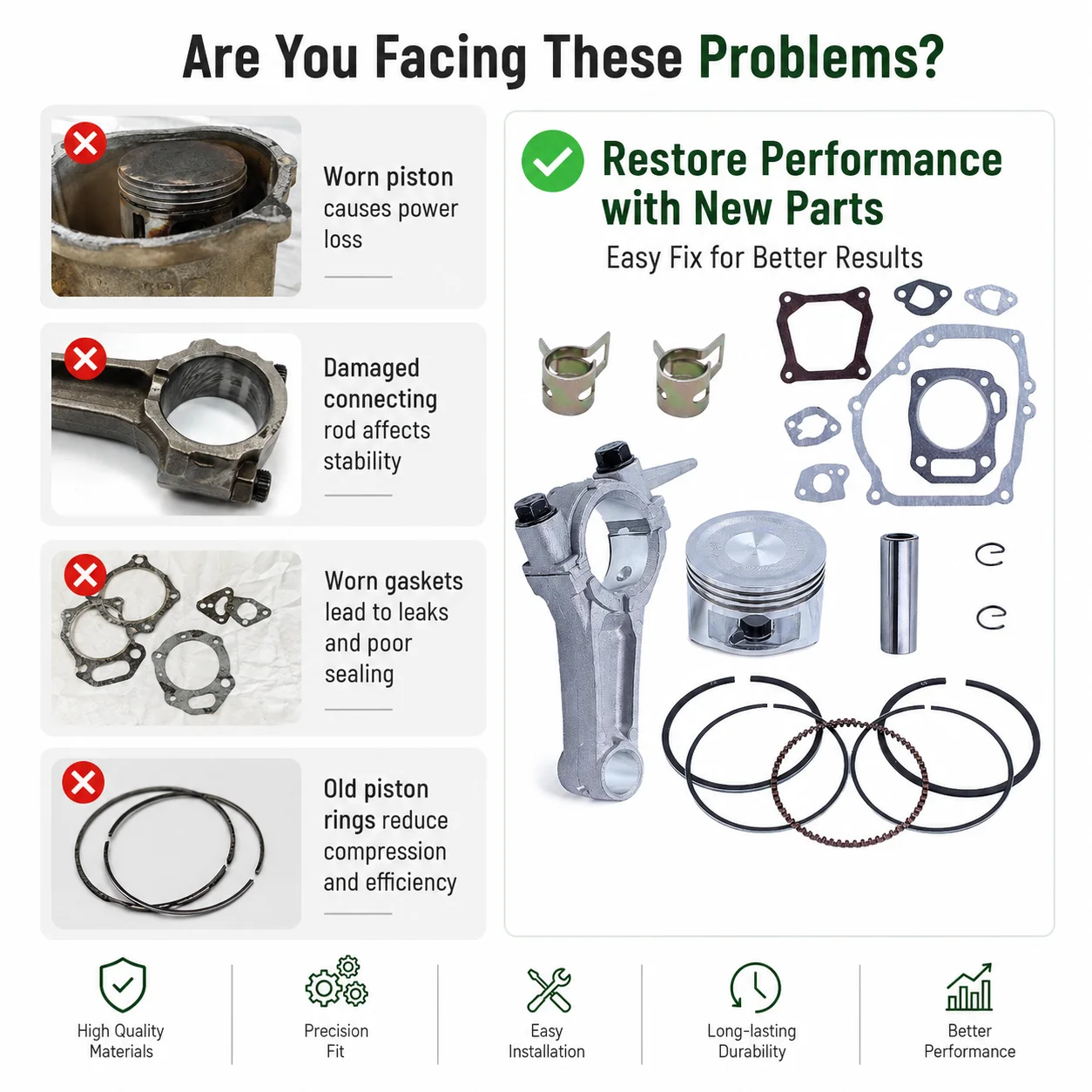68MM Engine Full Gasket Set Piston Pin Circlip For Honda GX160 5.5HP Generator Replaces 91201-Z0T-801 13200-Z0T-800 Parts Kit