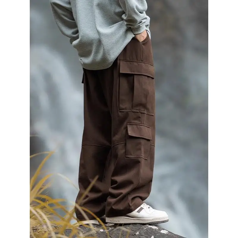 

Модные рабочие брюки с высокой талией в гонконгском стиле, широкие спортивные повседневные длинные брюки унисекс, свободного прямого кроя