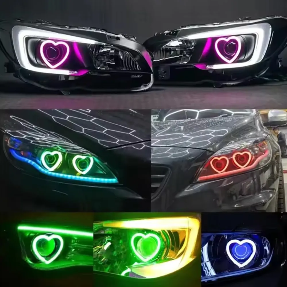 2pcs Heart-Shaped RGB Angel Eyes Halo Light Bluetooth App Control With with Amber Turning Light Car Light Accessories