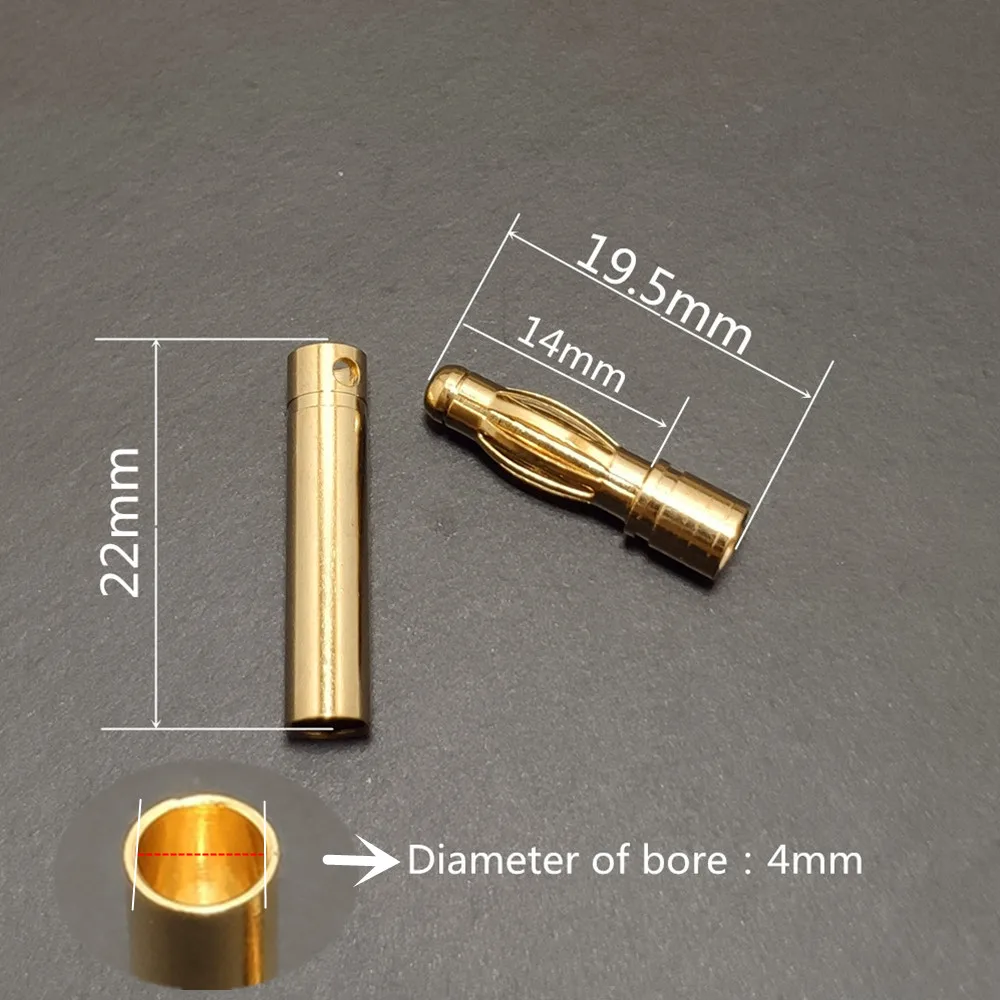 100 Stück 2/3,5/4 mm vergoldete Bananen-Rundstecker, männlich-weiblicher Stecker mit schwarzem Schrumpfschlauch für RC-Batterie, ESC-Motorteil – Detail 6