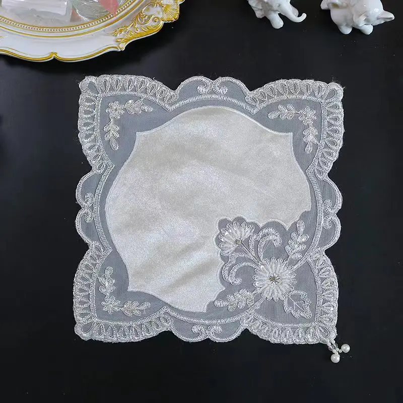 Popular beads flower mesh embroidery table place mat cloth Wedding Christmas placemat kitchen Table decoration and accessories