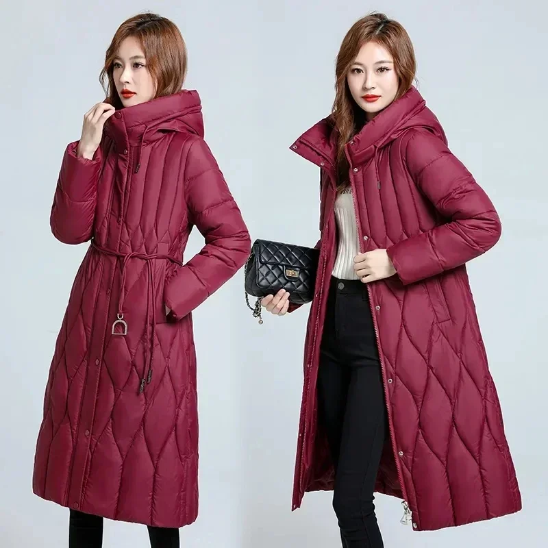 Windproof Hooded Cotton-Padded Coat Womens 2024 New Long Winter Jacket Female Thicken Warm Puffer Parkas Chic Zipper Overcoat